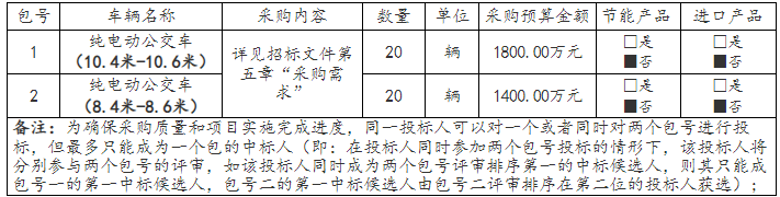 总金额3200万元 吉首市招标40辆纯电动公交车